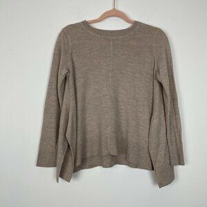 TAHARI Beige 100% Extra fine Merino Wool Bell Shaped Sweater Top US Small